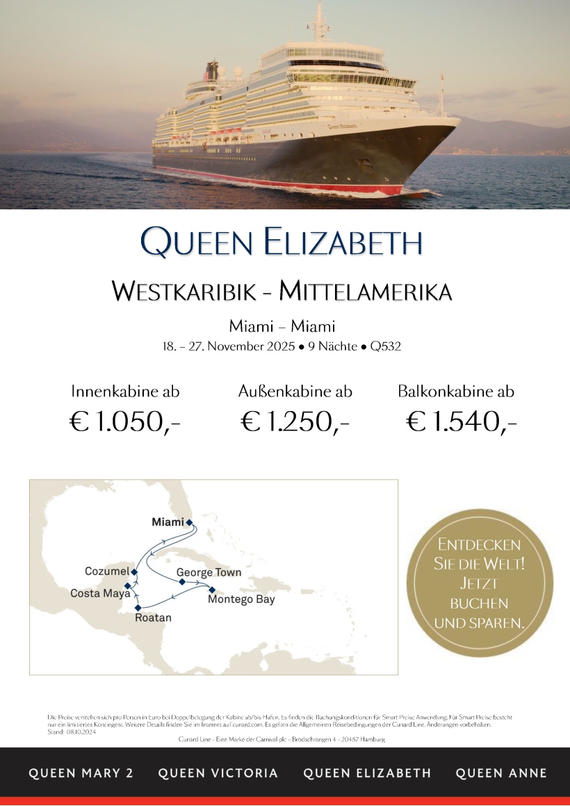 Queen Elizabeth Q532 Westkaribik Mittelamerika Smart