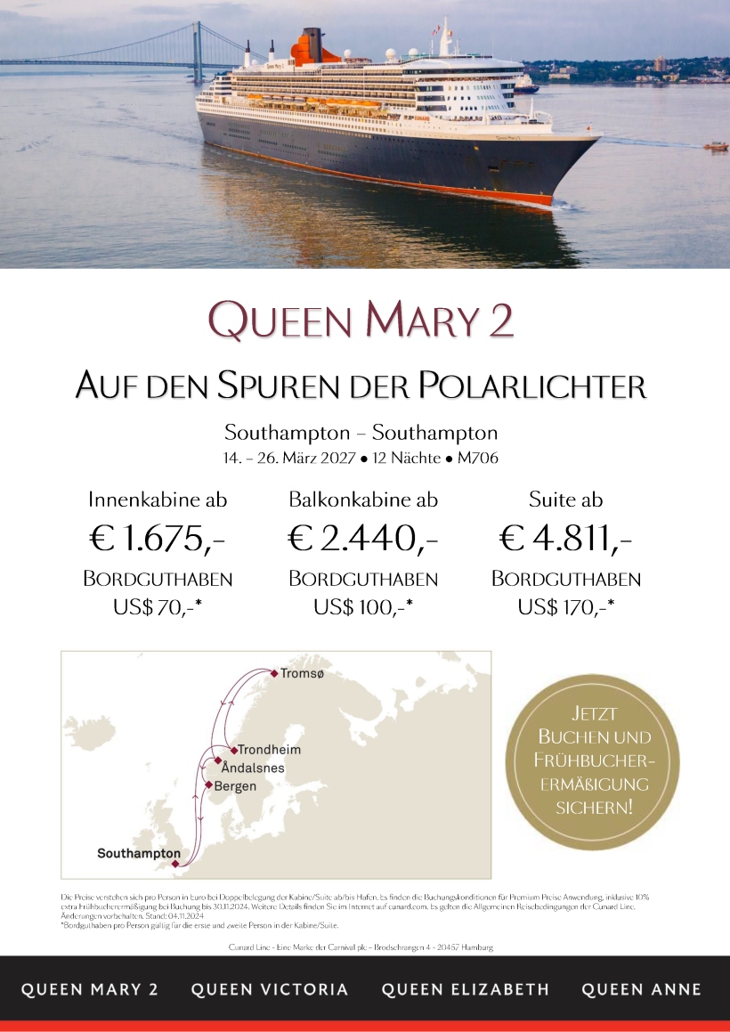 Queen Mary 2 M706 Polarlichter Premium Preis extraFruebucher