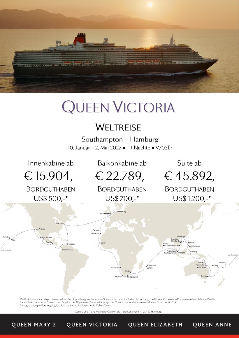 Queen Victoria V703D Weltreise Premium Preis