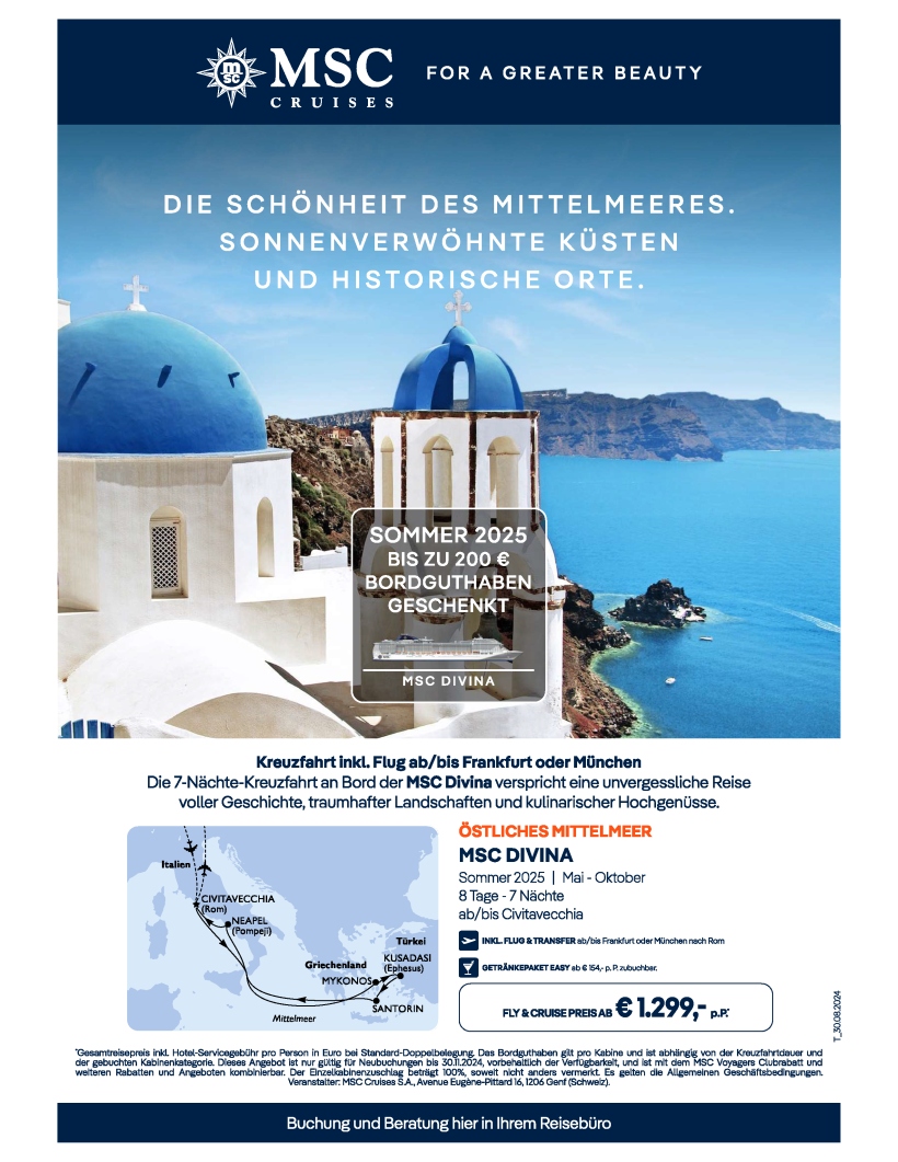 MSC Divina östliches Mittelmeer inkl. Flug